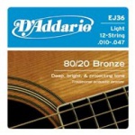 Струни для акустичної гітари D'ADDARIO EJ36 80/20 Bronze Light 12-String